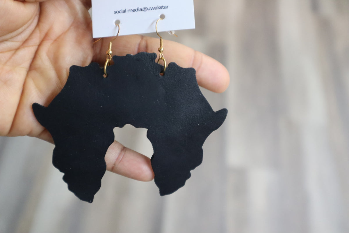 Map of Africa Leather Earrings - Black