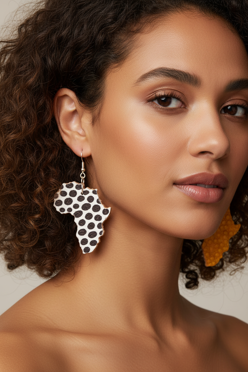 Two-Tone African Map Leather Earrings