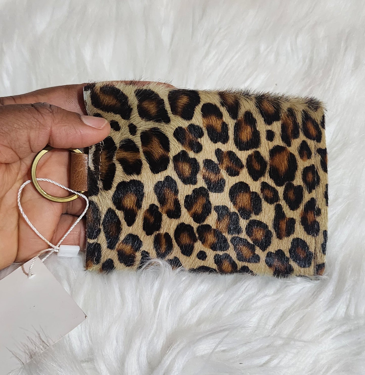 Hair-on Leopard Leather mini wallet, minimalist wallet, business card wallet