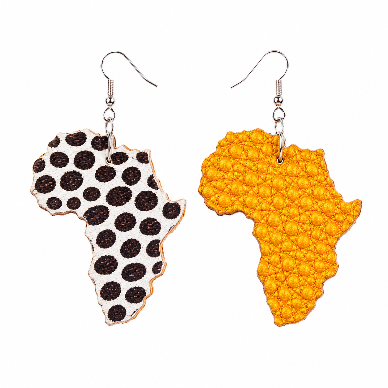 Two-Tone African Map Leather Earrings