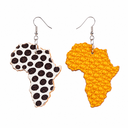Two-Tone African Map Leather Earrings