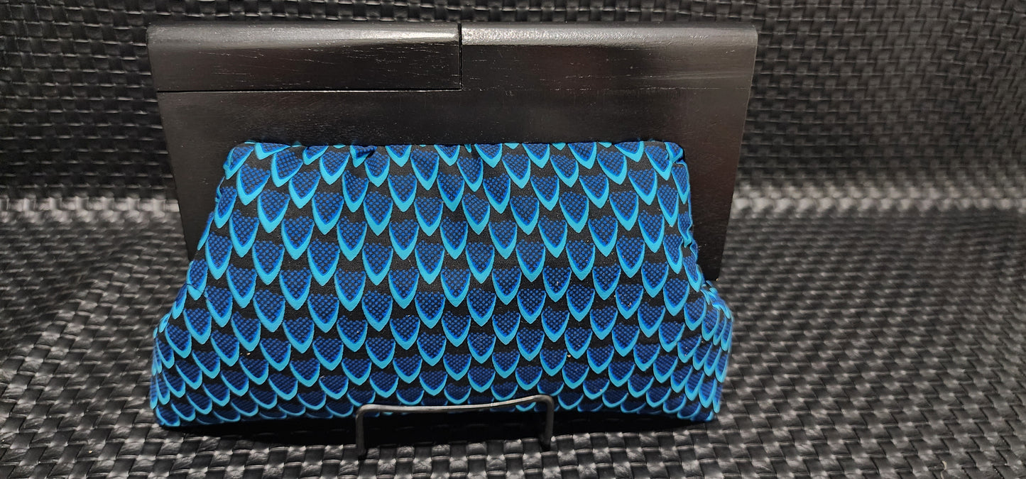 Fish Scales Ankara Wood Frame Clutch