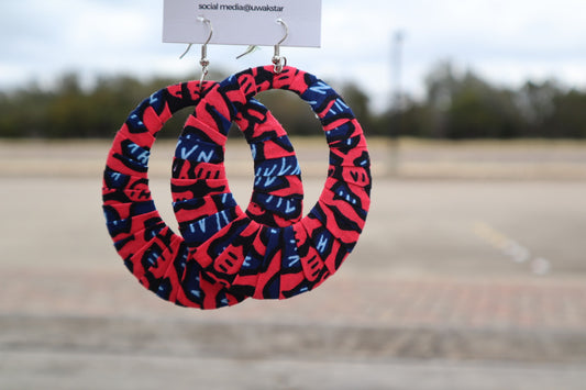 Pink and Black Ankara Hoop Earrings, large, African print, vibrant.