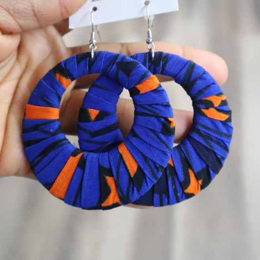 Orange Star Ankara Hoop Earrings, large, African print, vibrant, bold.