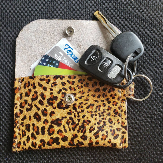 Hair-on Cheetah Leather mini wallet, minimalist wallet, business card wallet.