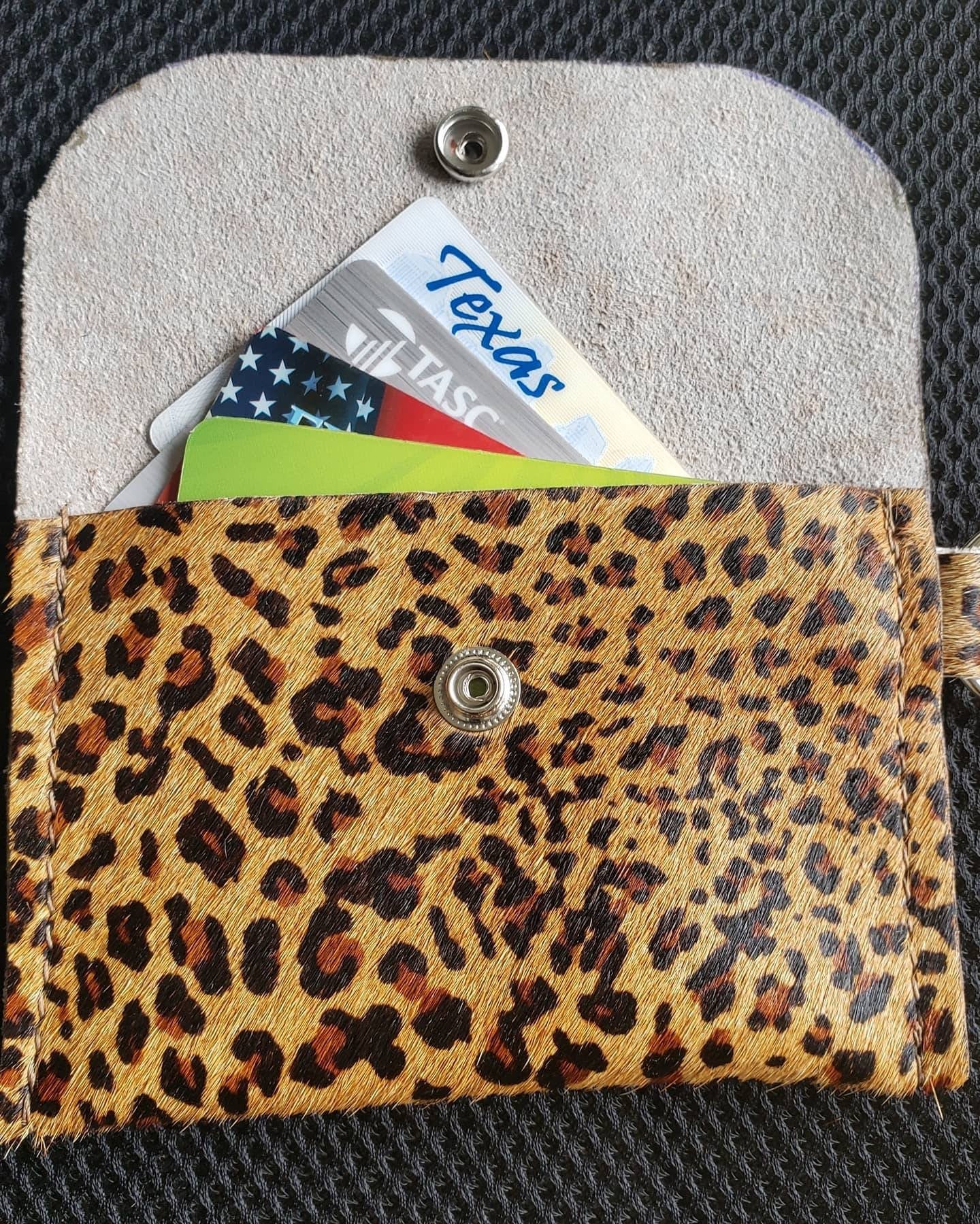 Hair-on Cheetah Leather mini wallet, minimalist wallet, business card wallet.